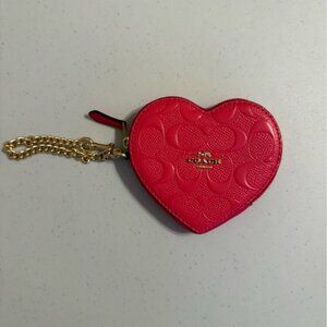 Coach Red Heart Coin Pouch with Gold Chain
